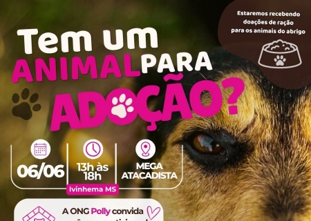 Feira de Adoção de Cães e Gatos acontecerá sábado (06), no Mega Atacadista em Ivinhema