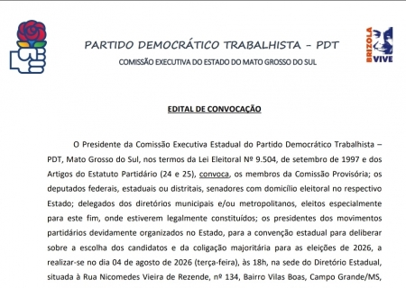 PDT realiza convenção estadual no dia 4 de agosto